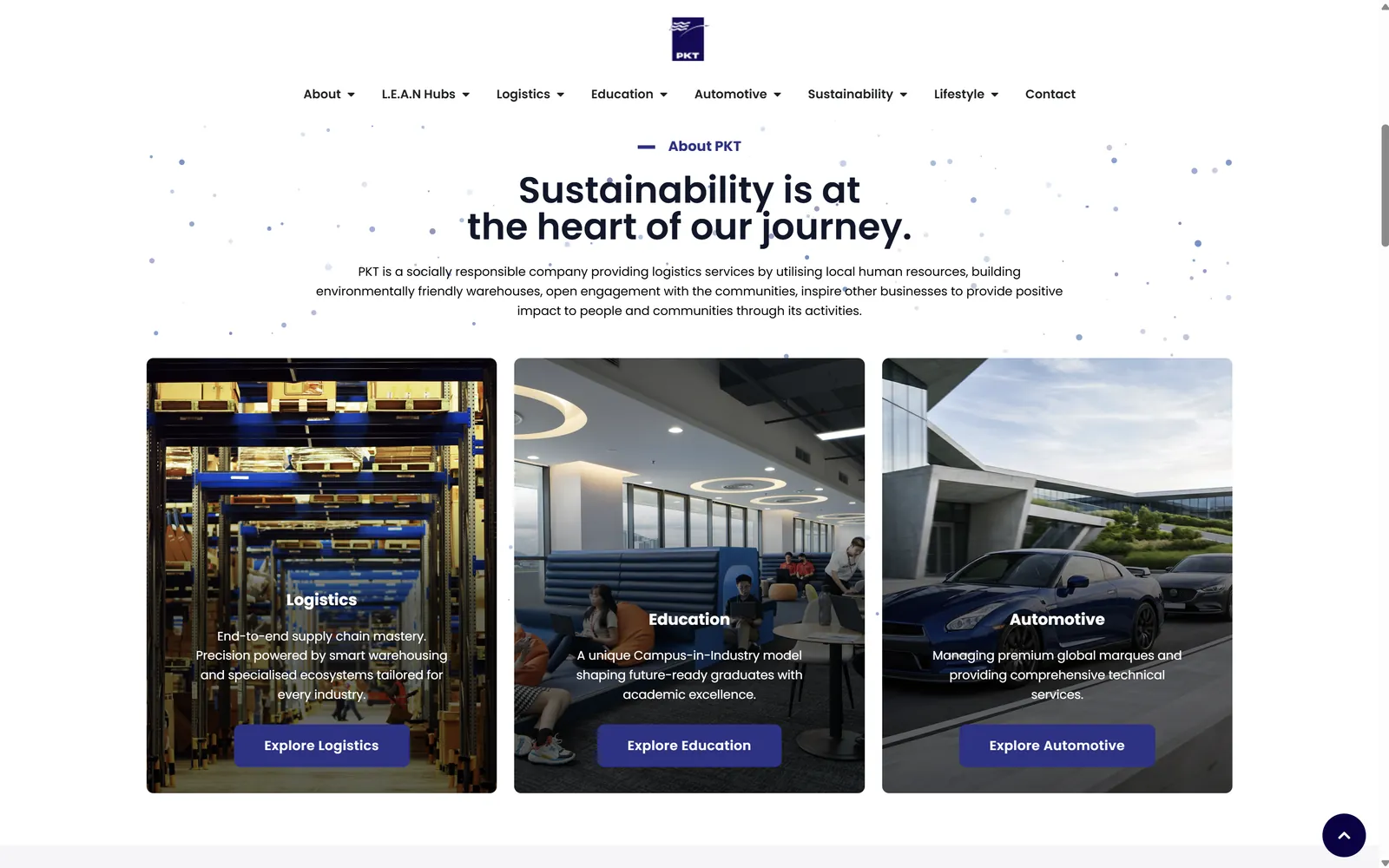 PKT Logistics Group custom corporate website and sustainable logistics hub showcase - engineered by IAMK Digital