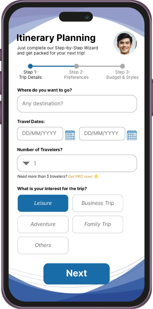 Mobile travel app UI design: itinerary planning screen